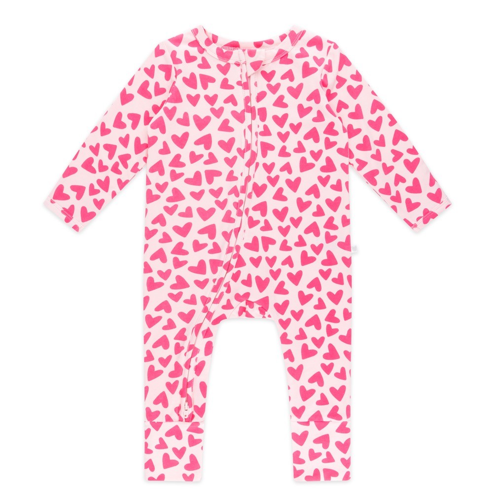 4baby Onesie Long Sleeve Zip Hearts Pink Size 0