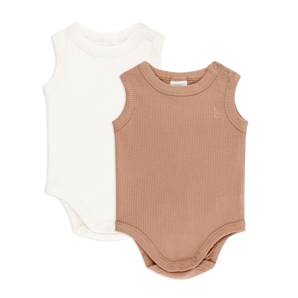 Bilbi Ribbed Organic Bodysuit 2 Pack Cafe Au Lait/Snow Size 0