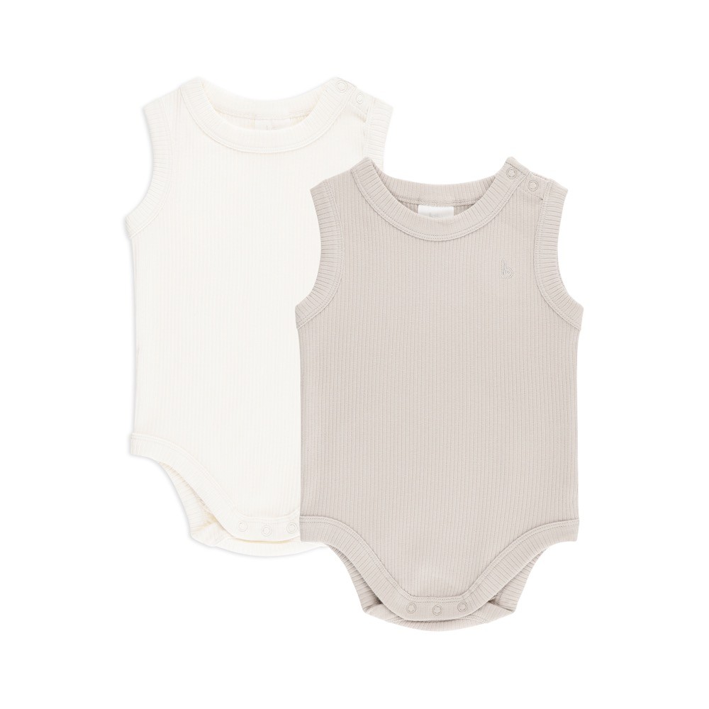 Bilbi Ribbed Organic Bodysuit 2 Pack Snow/Dove Size 00
