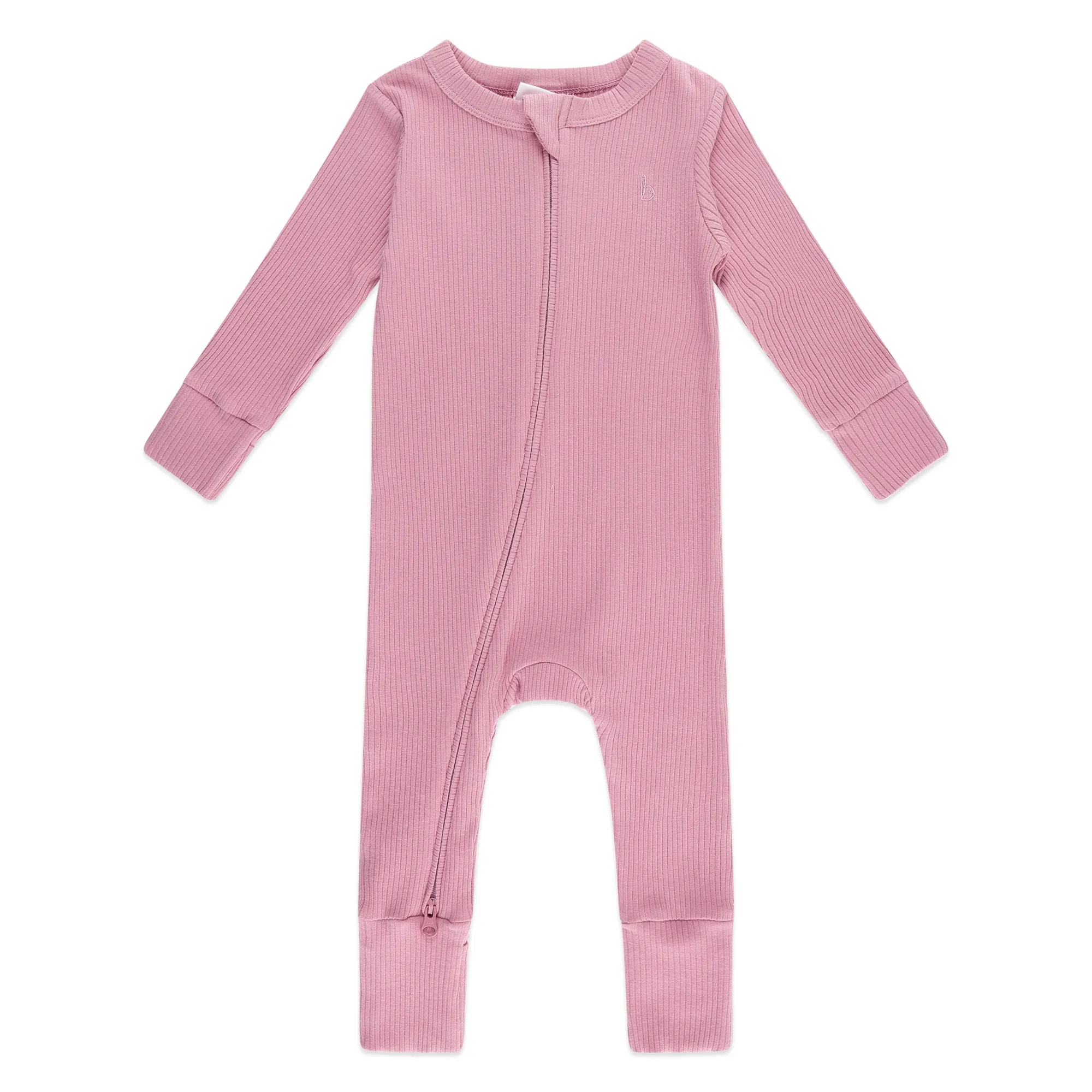 Bilbi Ribbed Organic Zip Onesie Mulberry