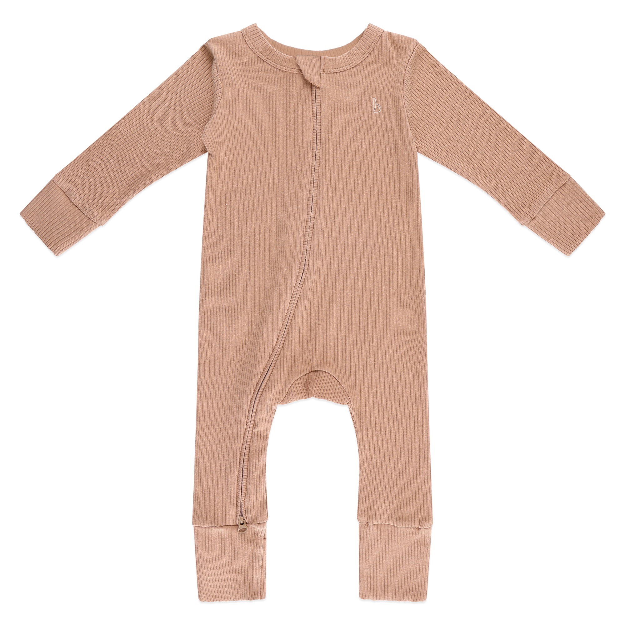 Bilbi Ribbed Organic Zip Onesie Cafe Au Lait Size 0