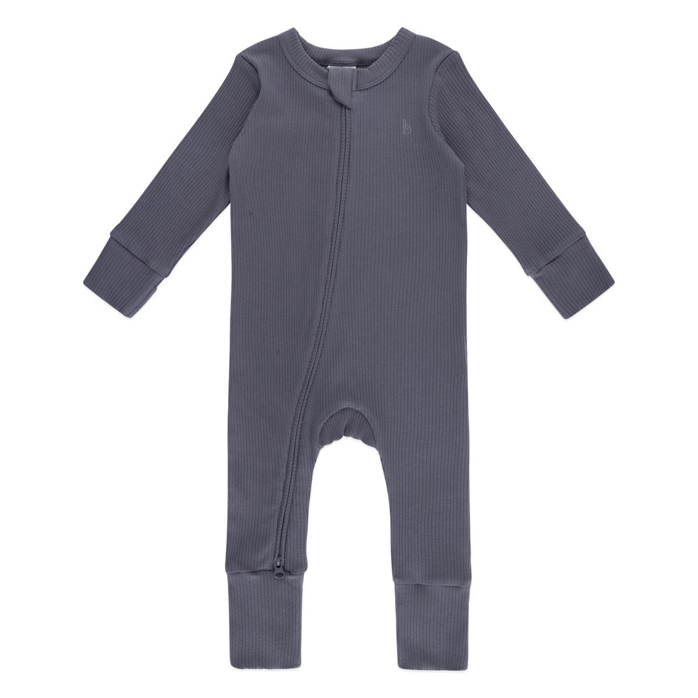 Bilbi Ribbed Organic Zip Onesie Grey Shadow Size 0
