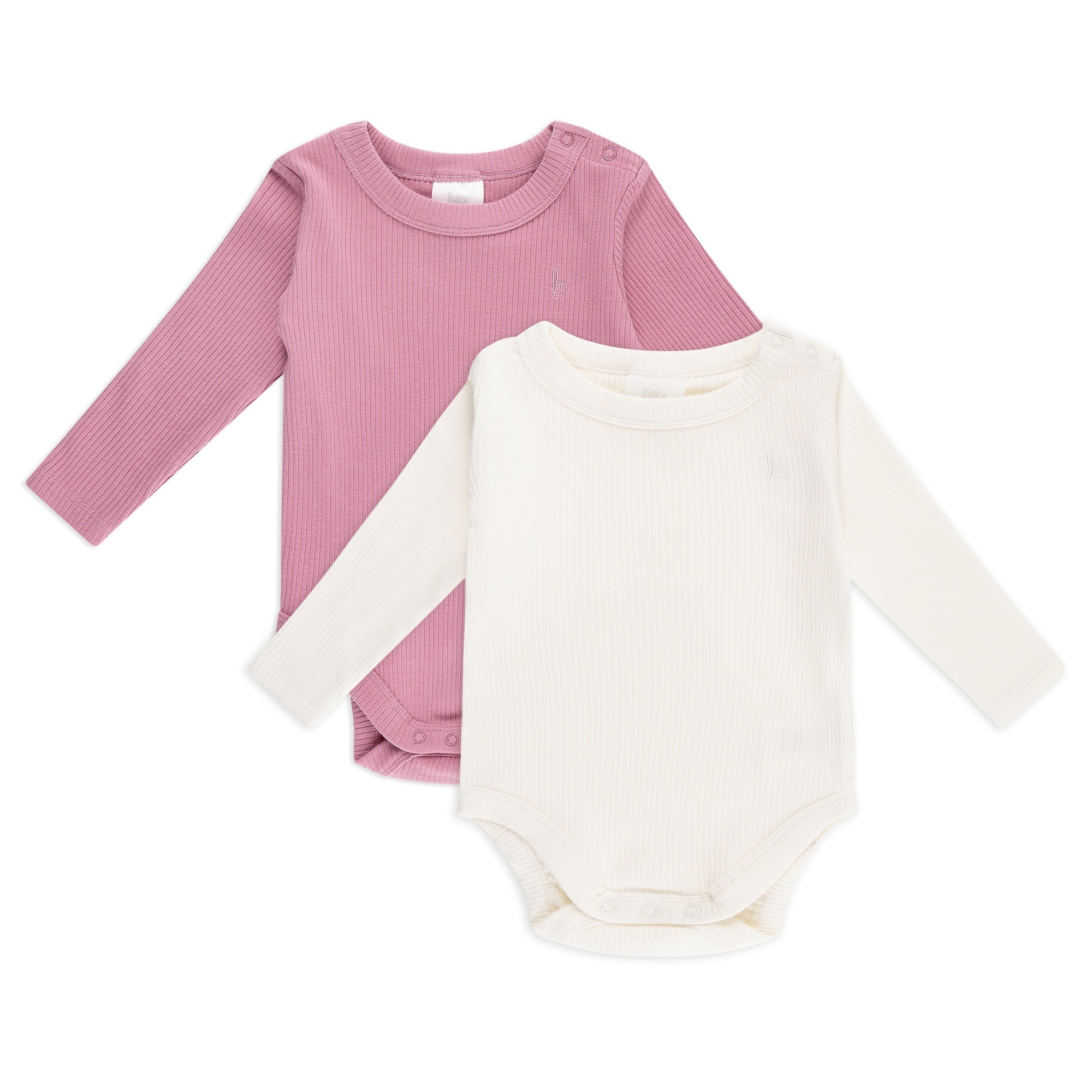 Bilbi 2 Pack Bodysuit Long Sleeve Rib Organic Mulberry / Snow Size 0000