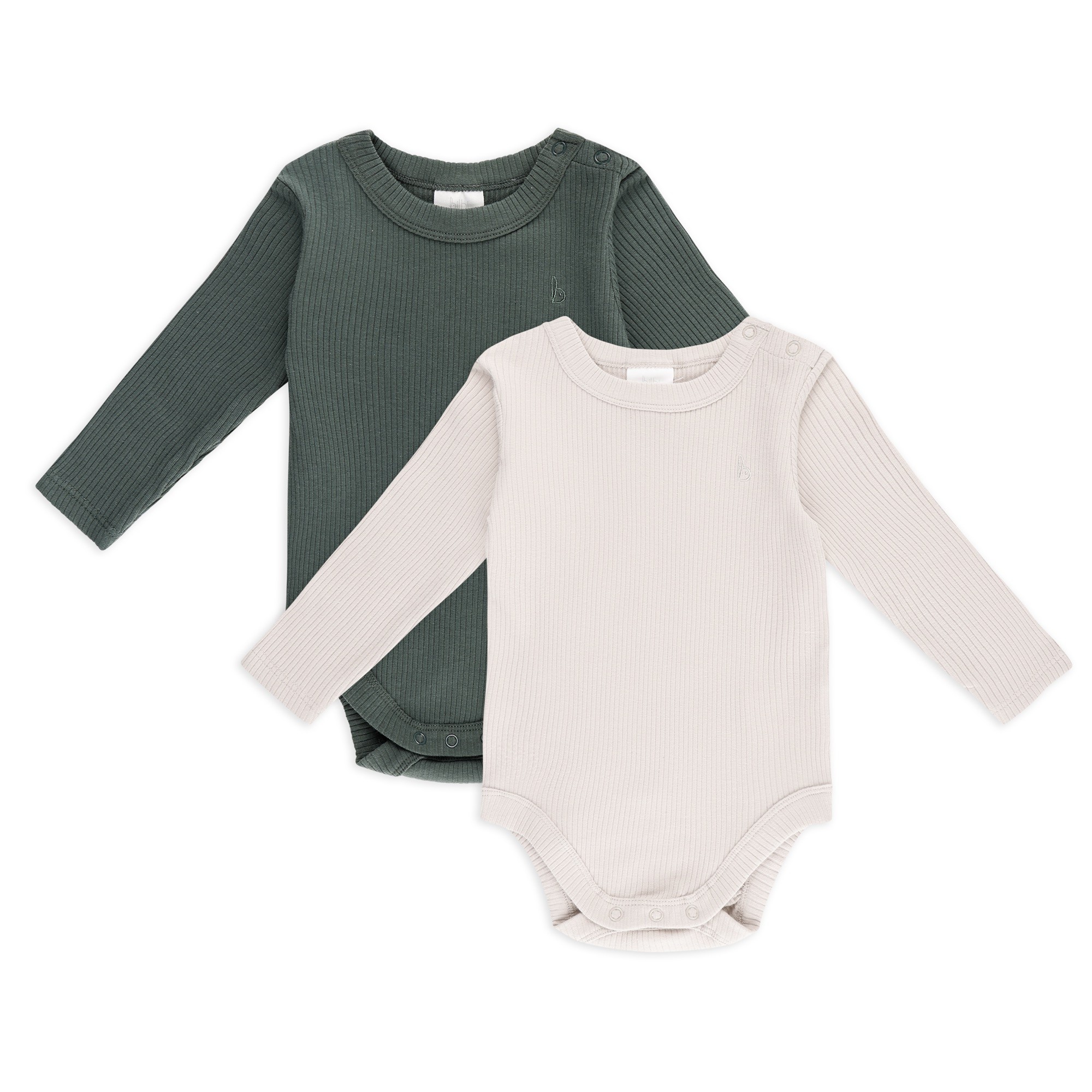 Bilbi Ribbed Organic Long Sleeve Bodysuit 2 Pack Forest/Dove Size 1