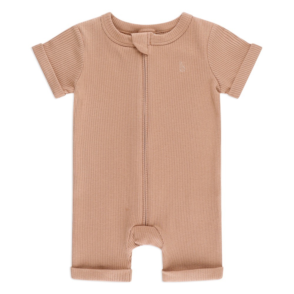 Bilbi Onesie Short Sleeve Zip Rib Organic Cafe Au Lait Size 000