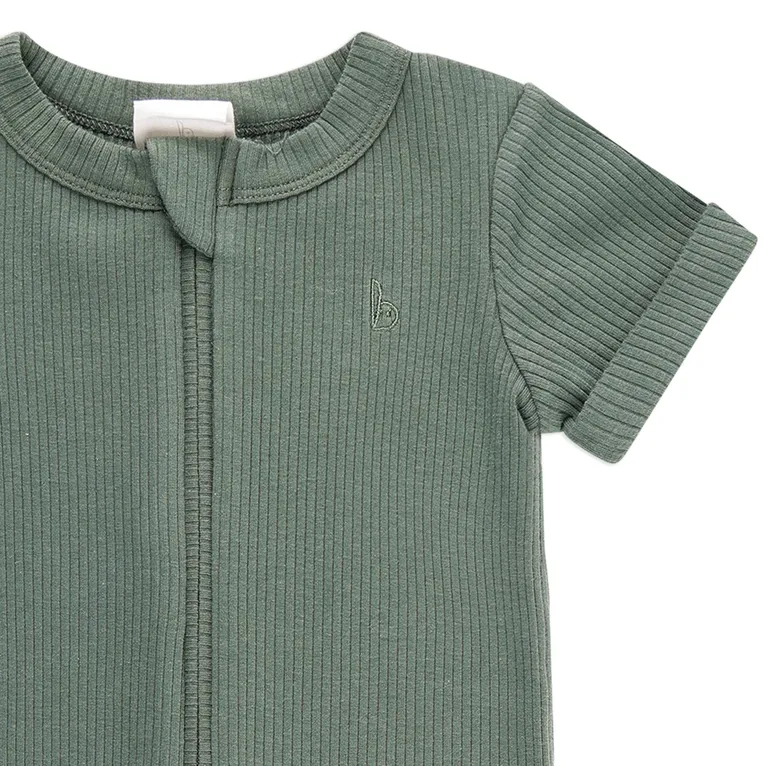 Bilbi Onesie Short Sleeve Zip Rib Organic Forest