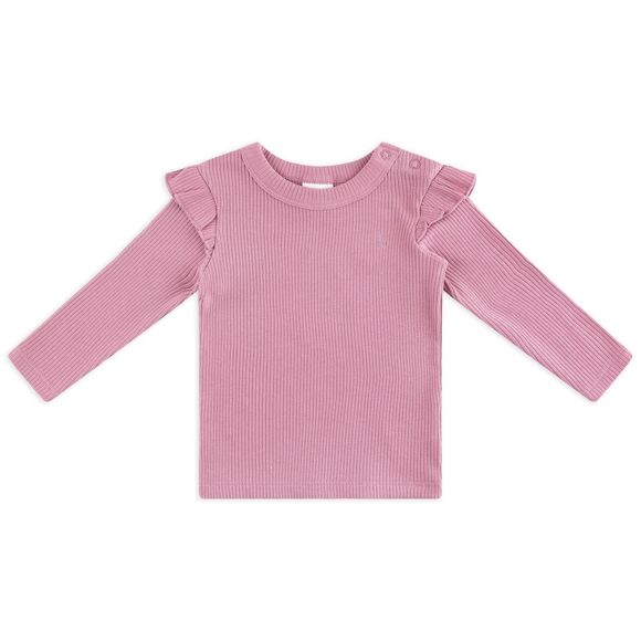 Bilbi Ribbed Organic Long Frill Sleeve Top Mulberry