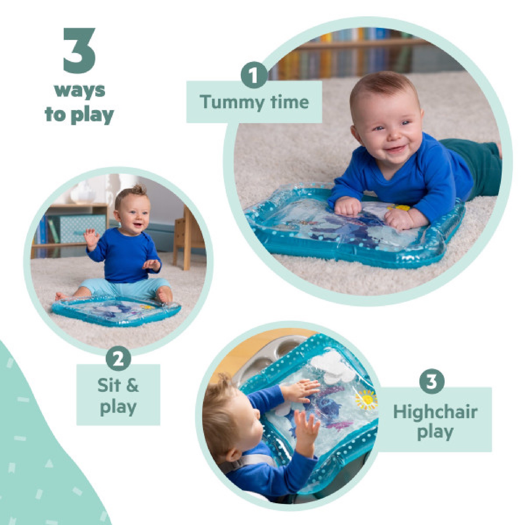 Bright Starts Stitch Making Waves Tummy Time Water Mat Teal Baby