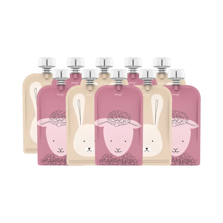 Cherub Baby Food & Yogurt Pouches 10 Pack Dusty Rose/Sand 120mL