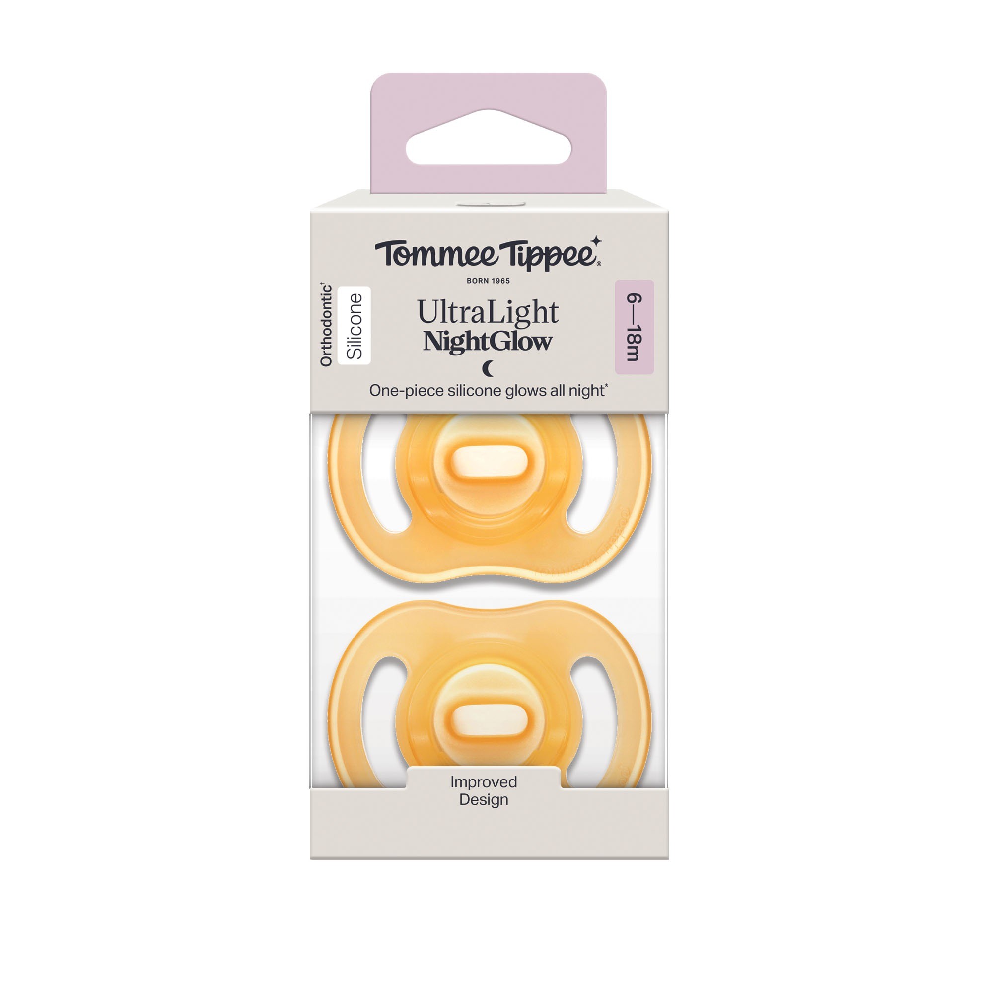 Tommee Tippee Ultra-Light StayPut Night Glow Soother 6-18 Months 2 Pack