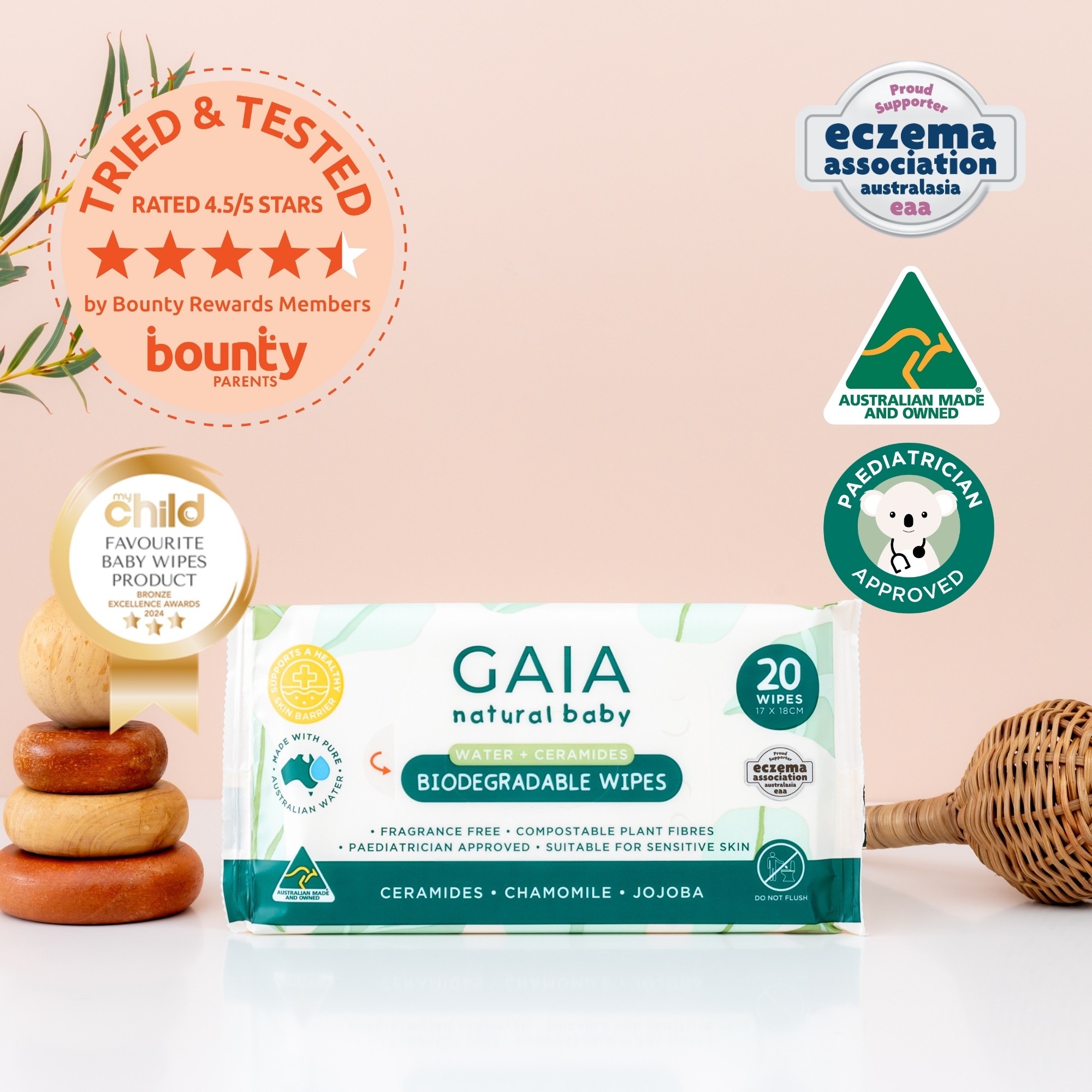 Gaia Water Wipes And Ceramides Size 20 Pack