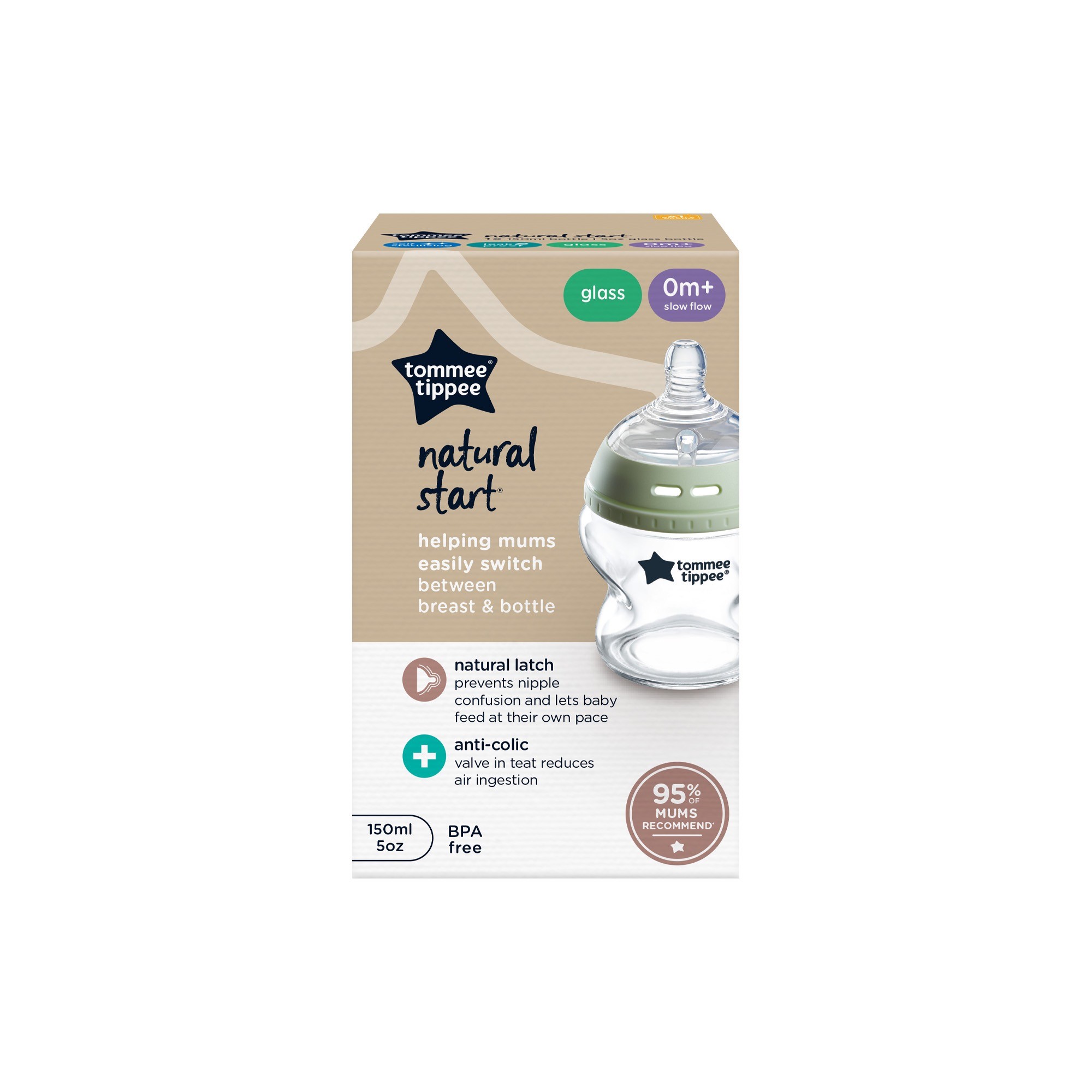 Tommee Tippee Beige Start Glass Bottle 150ml