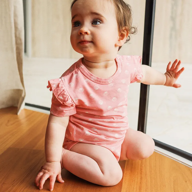 Kynd Baby Frill Sleeve Bodysuit Seashells Pink
