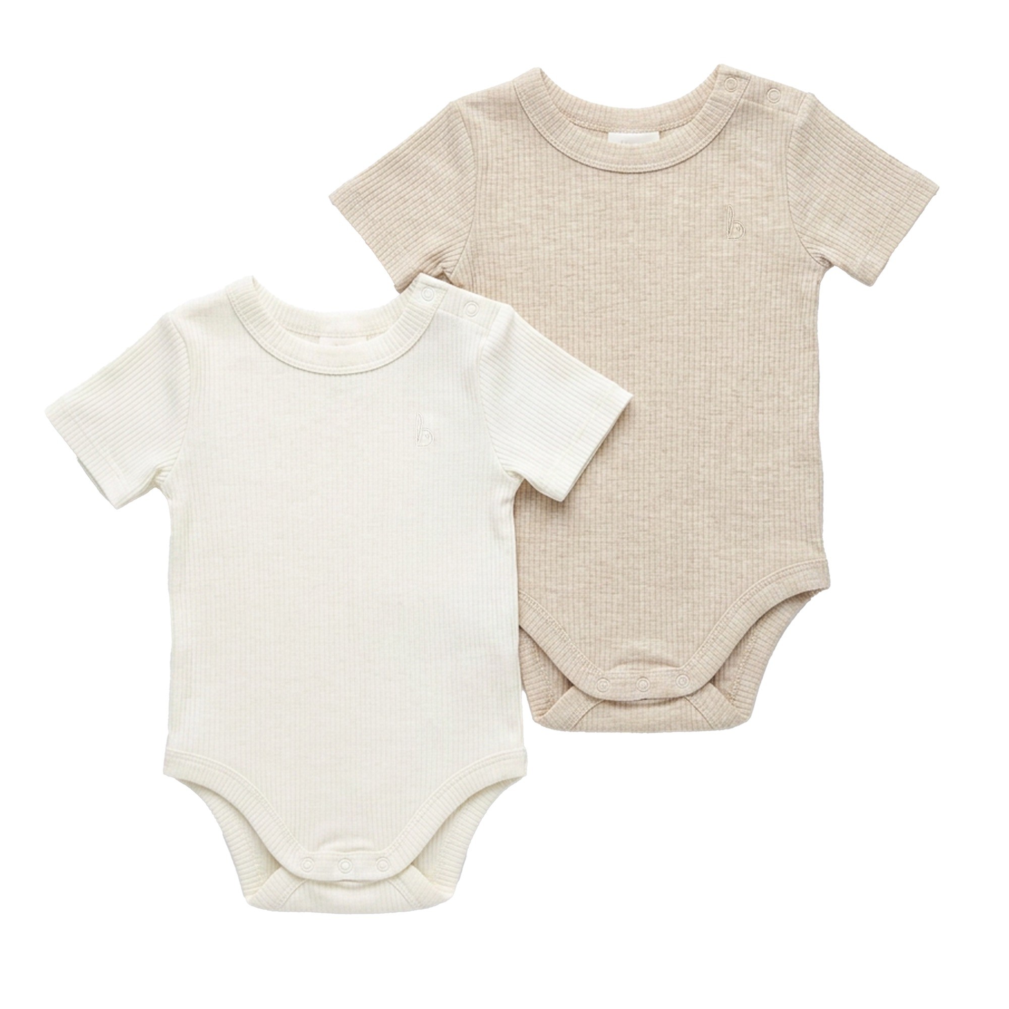 Bilbi Organic Short Sleeve Bodysuit 2 Pack Snow/Oatmeal Marle Size 0