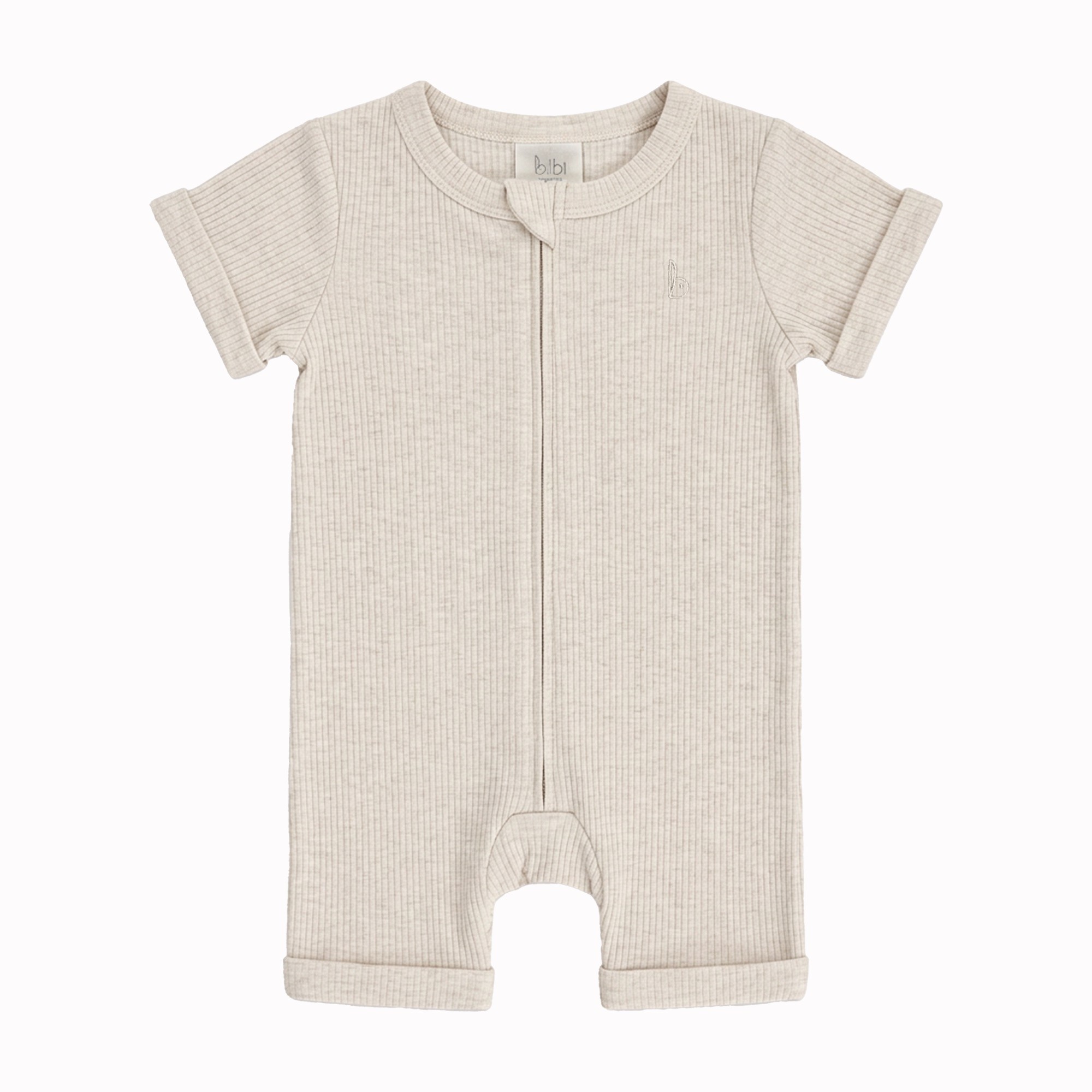Bilbi Ribbed Organic Short Sleeve Onesie Oatmeal Marle Size 0