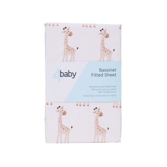 4baby Percale Bassinet Fitted Sheet Gerald Giraffe