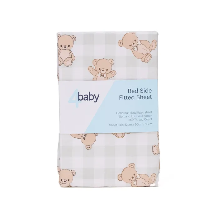 4Baby Percale Bedside Sleeper Fitted Sheet Teddies