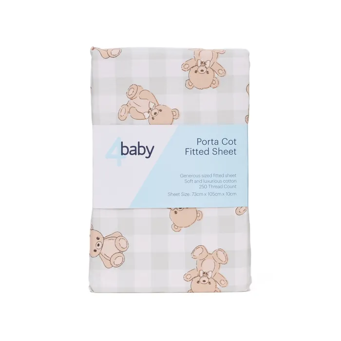 4Baby Percale Portacot Fitted Sheet Teddies
