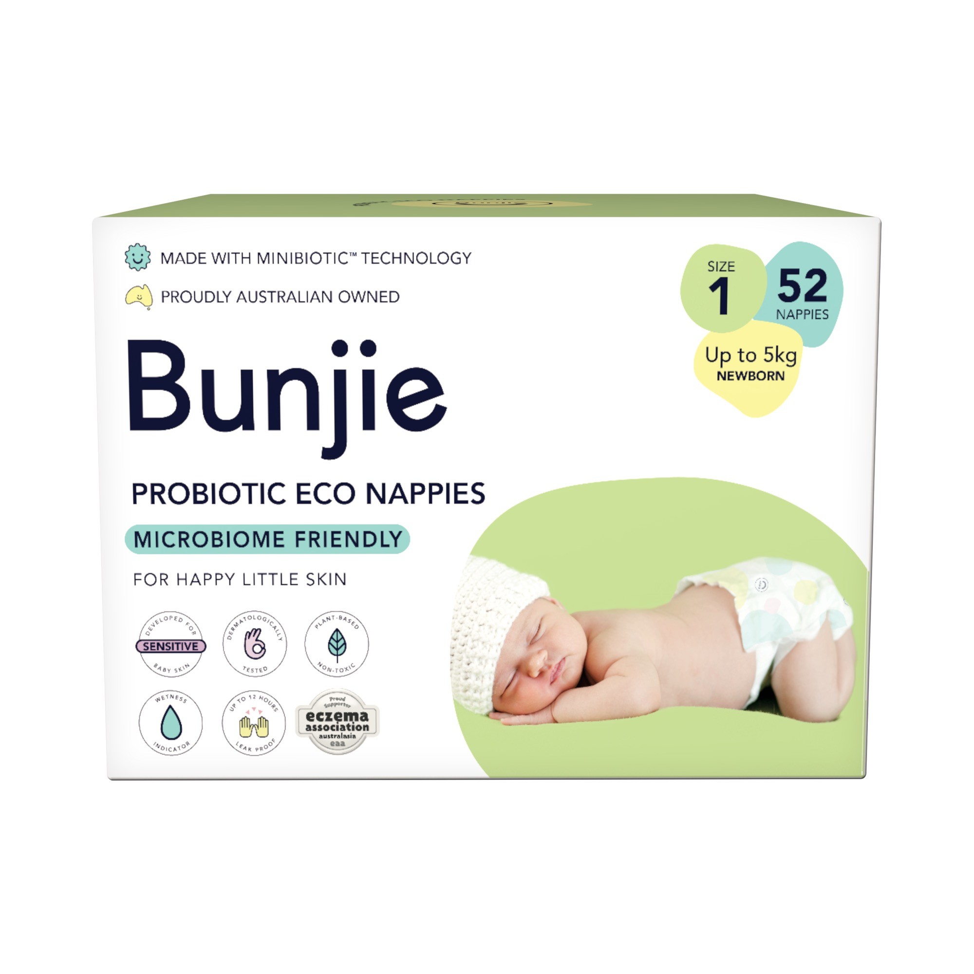 Bunjie Nappies Size 1 Up To 5Kg 52 Pack