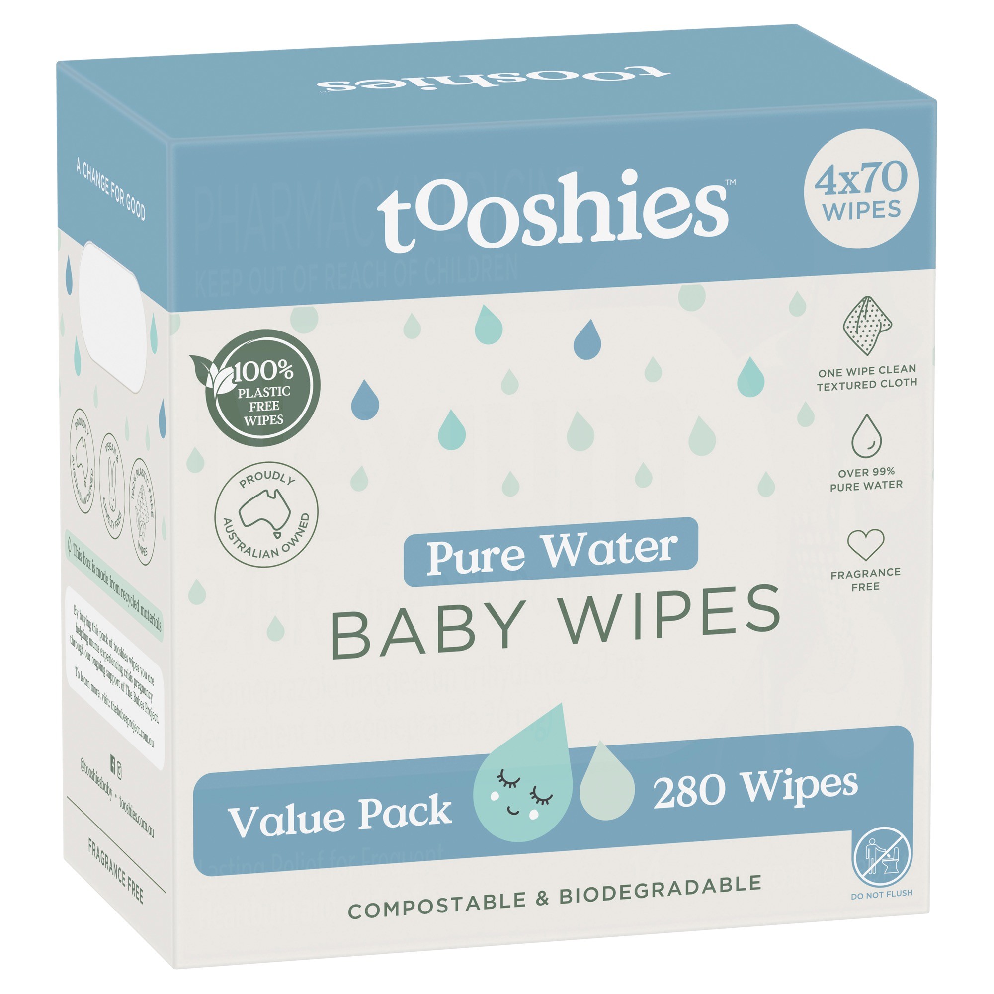Tooshies Pure Water Wipes 280 Pack