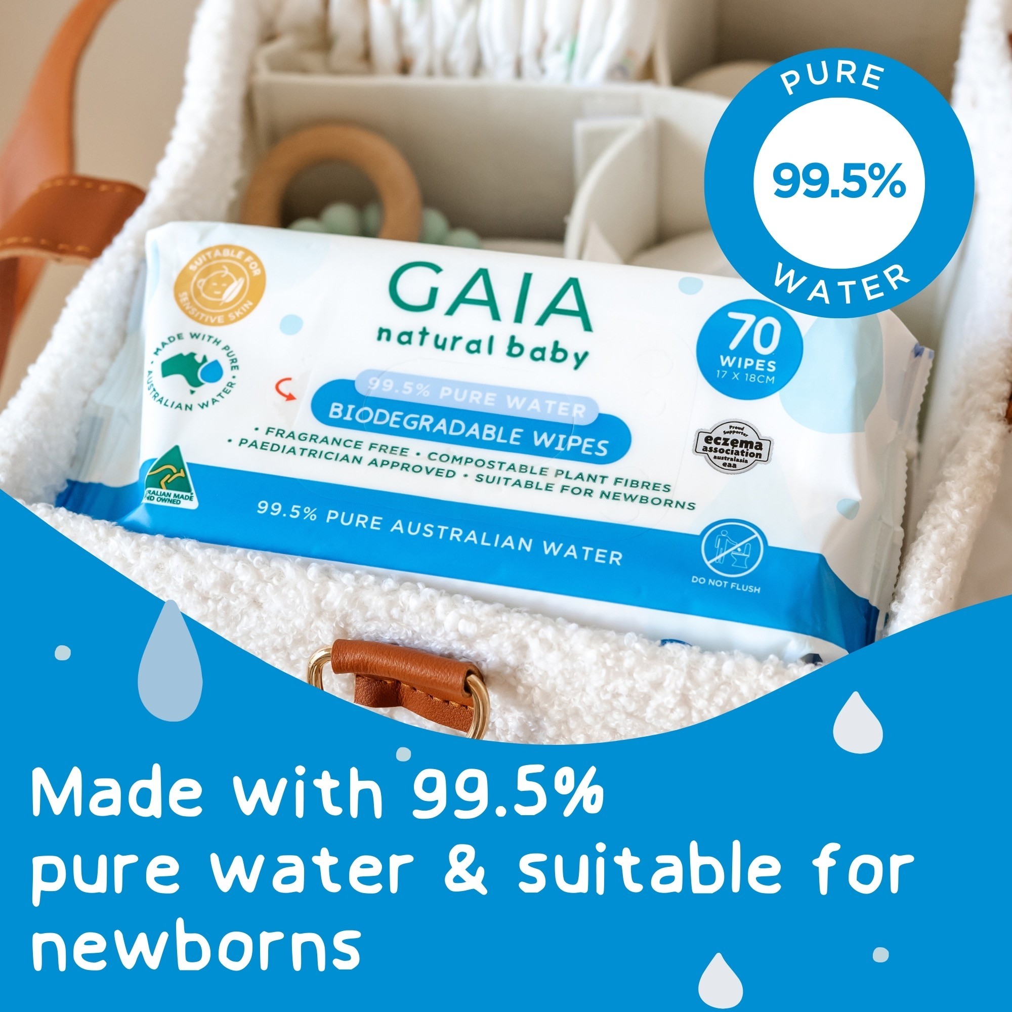 Gaia Pure Water Wipes 70 pack
