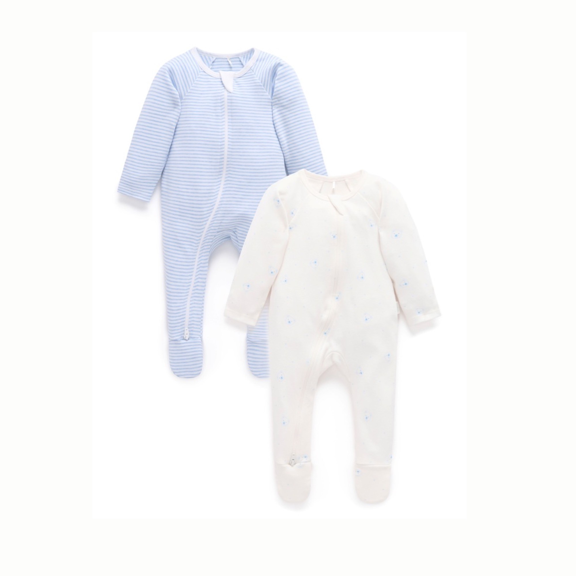 Purebaby Essential Growsuit 2 Pack Pale Blue Bear Size 0-3 Months