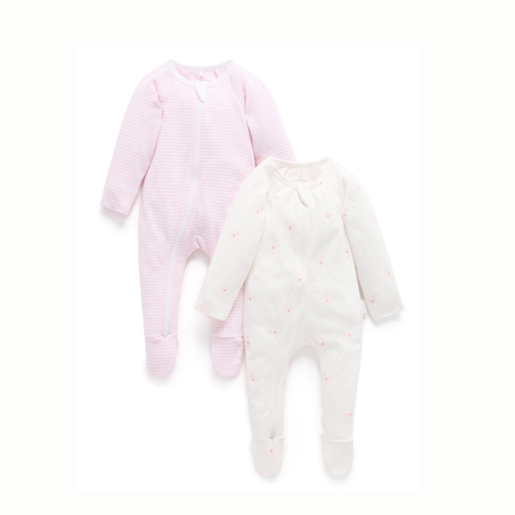 Purebaby Essential Growsuit 2 Pack Pale Pink Bear Size 0-3 Months