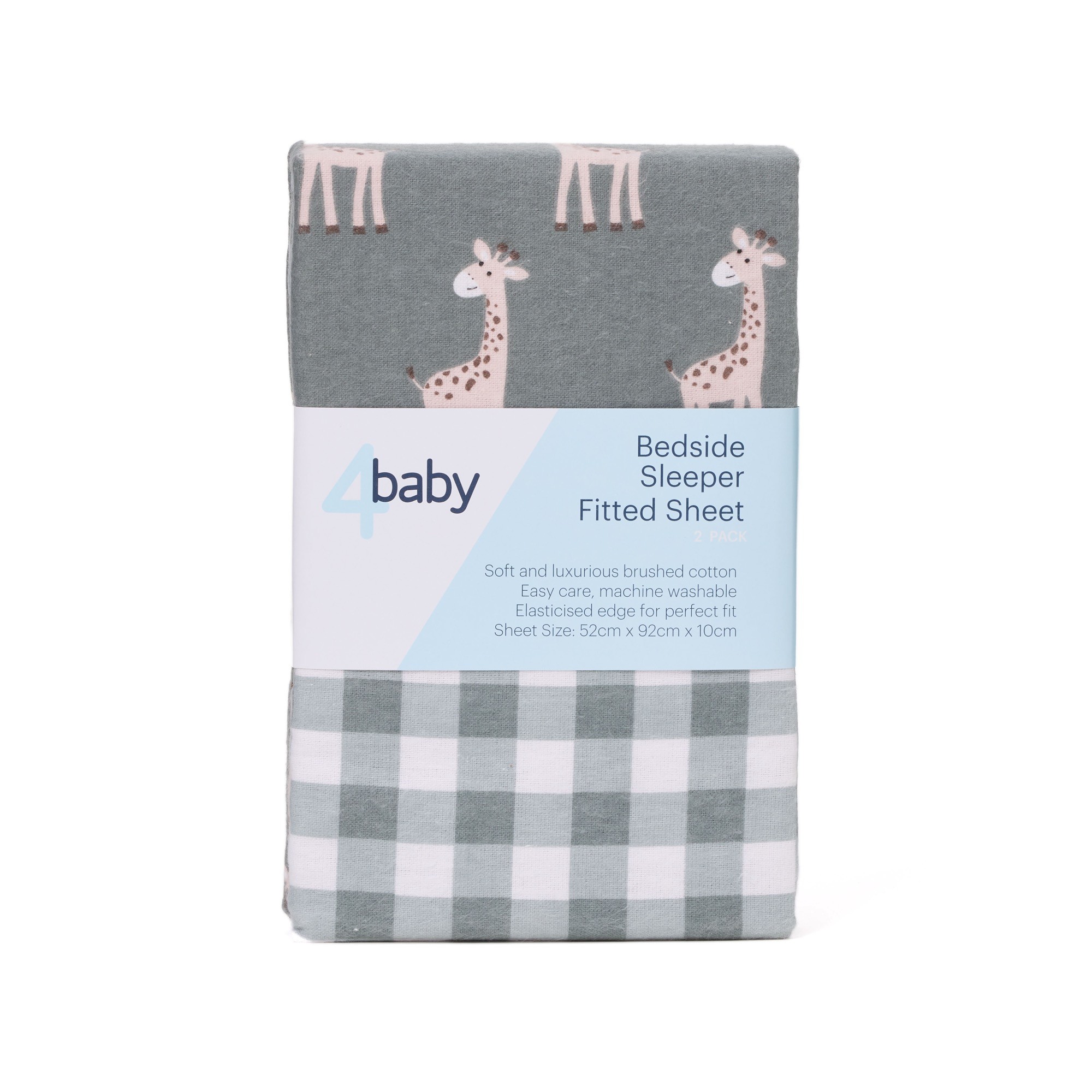 4baby Flannel Bedside Sleeper Fitted Sheet 2 Pack Gingham/Gerald