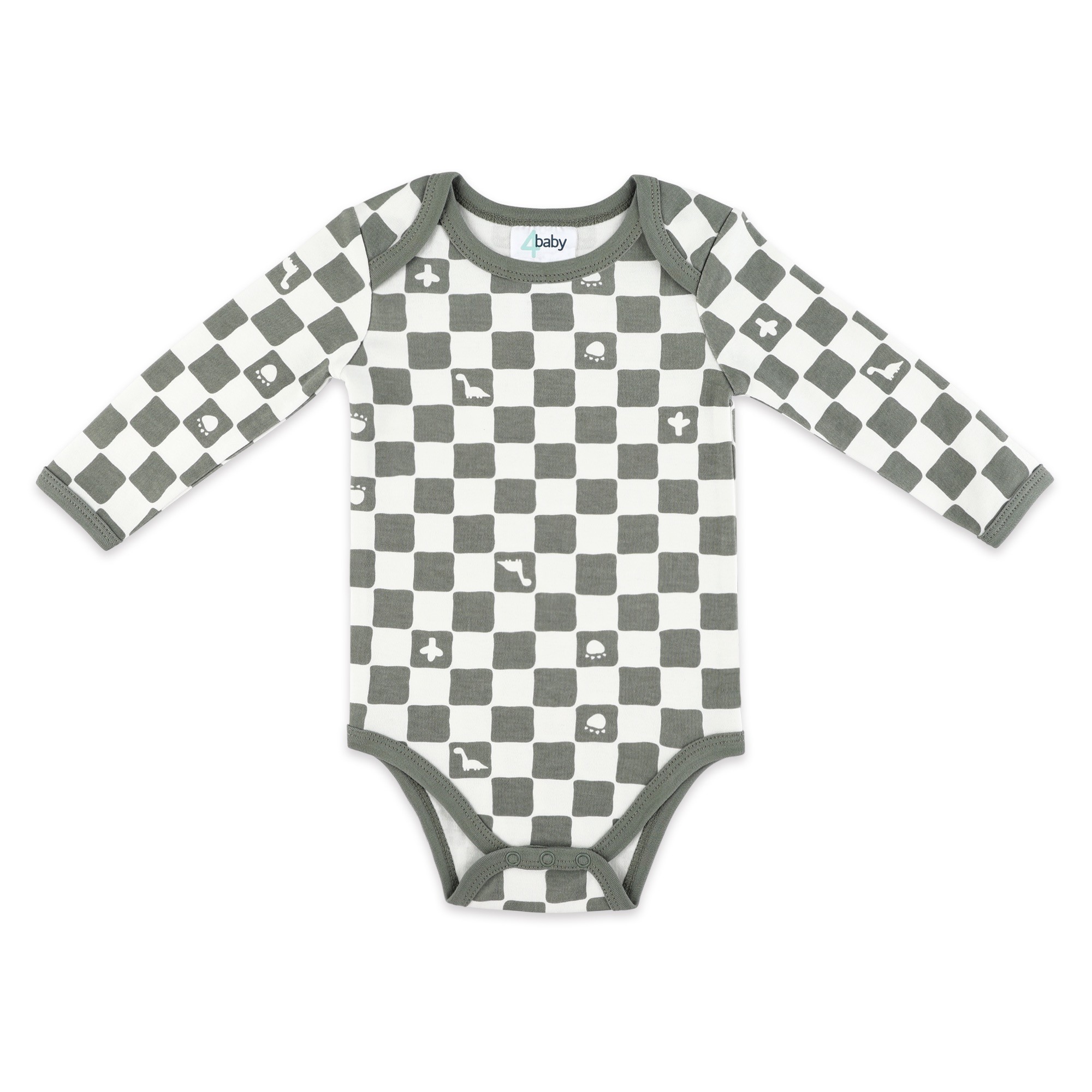 4baby Long Sleeve Bodysuit Dino Check Size 0