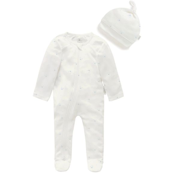 Purebaby Growsuit & Hat Set Pale Blue Bear