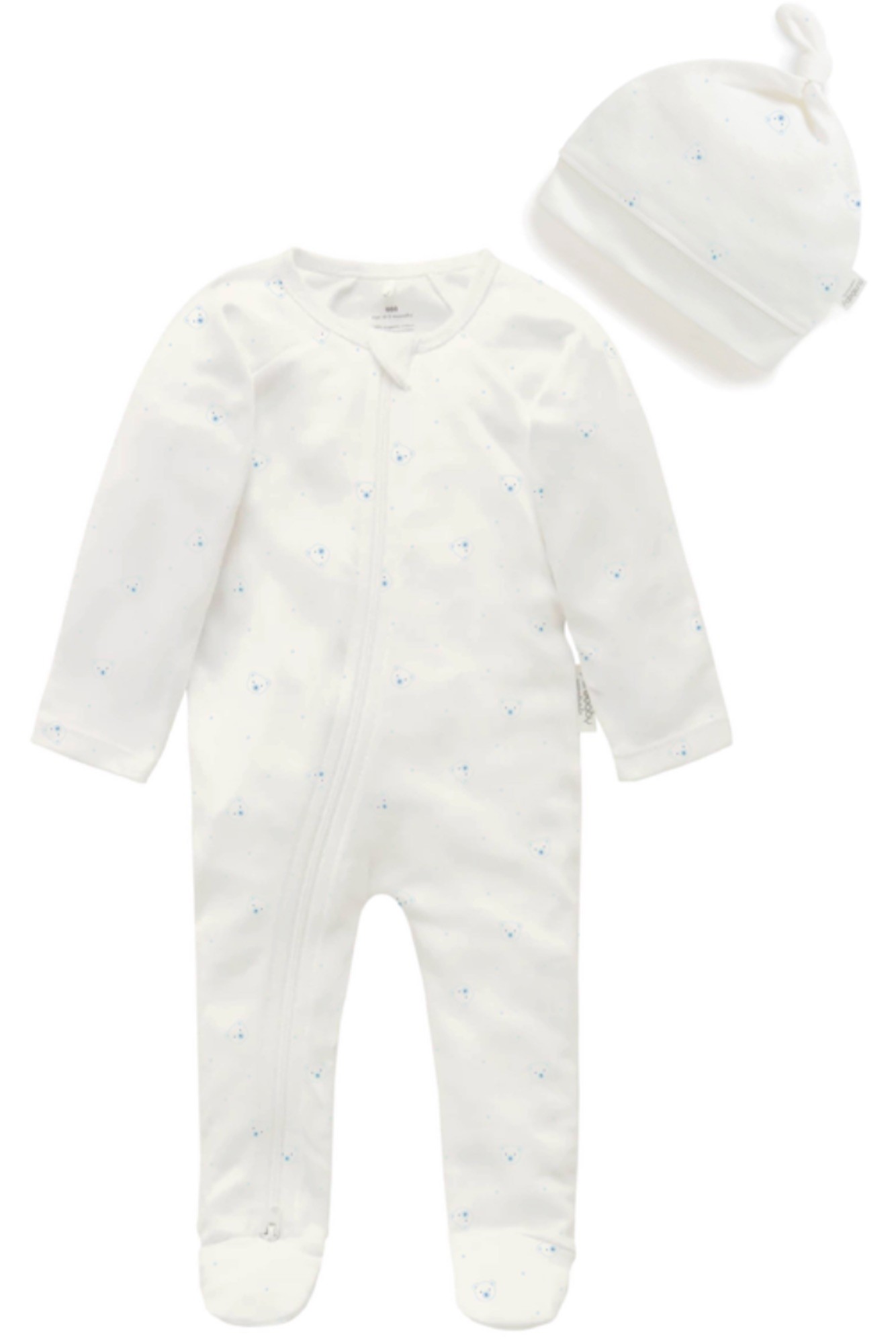 Purebaby Growsuit & Hat Set Blue Bear 0-3 Months
