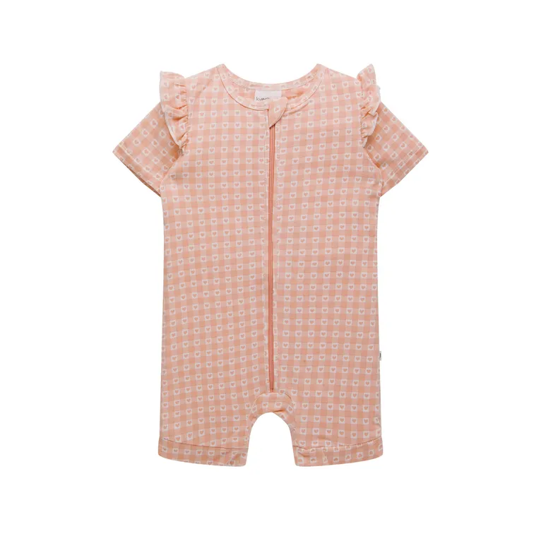 Kynd Baby Day Or Night Short Sleeve Frill Onesie Heart Gingham