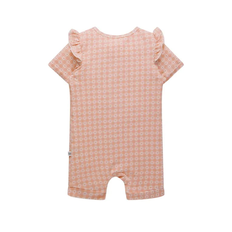 Kynd Baby Day Or Night Short Sleeve Frill Onesie Heart Gingham
