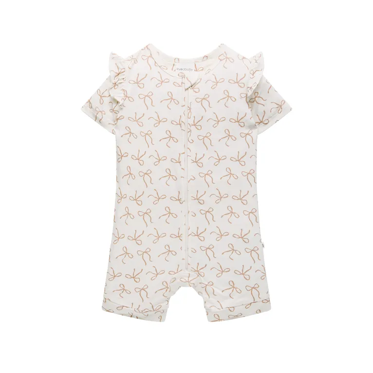 Kynd Baby Day Or Night Short Sleeve Frill Onesie Ivory Bow