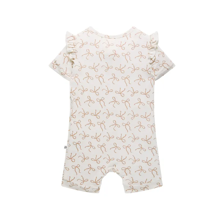 Kynd Baby Day Or Night Short Sleeve Frill Onesie Ivory Bow