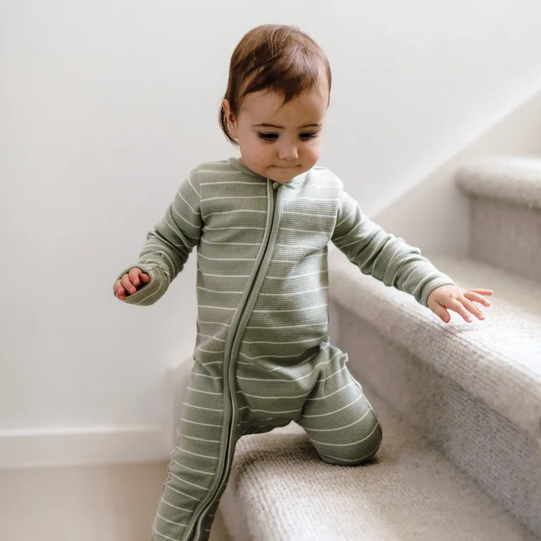 Kynd Baby Organic Cotton Waffe Onesie Sage Stripe