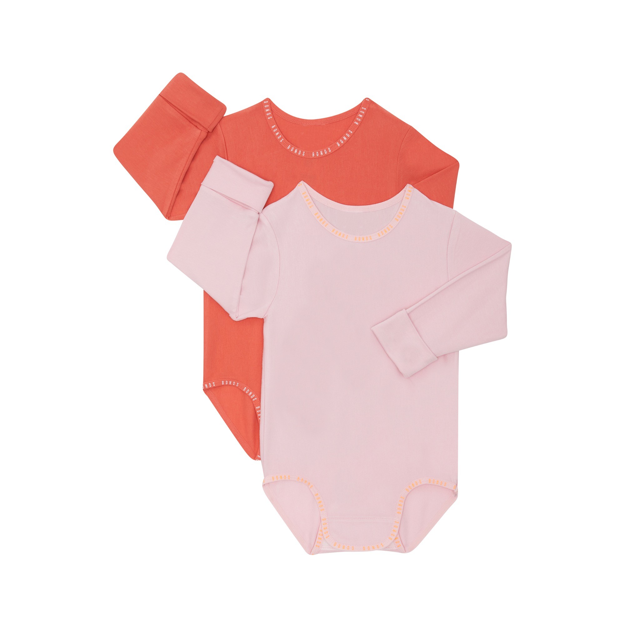 Bonds Wondergrow Long Sleeve Bodysuit 2pack Sugarbabe Wild Poppy 0-1 PNK