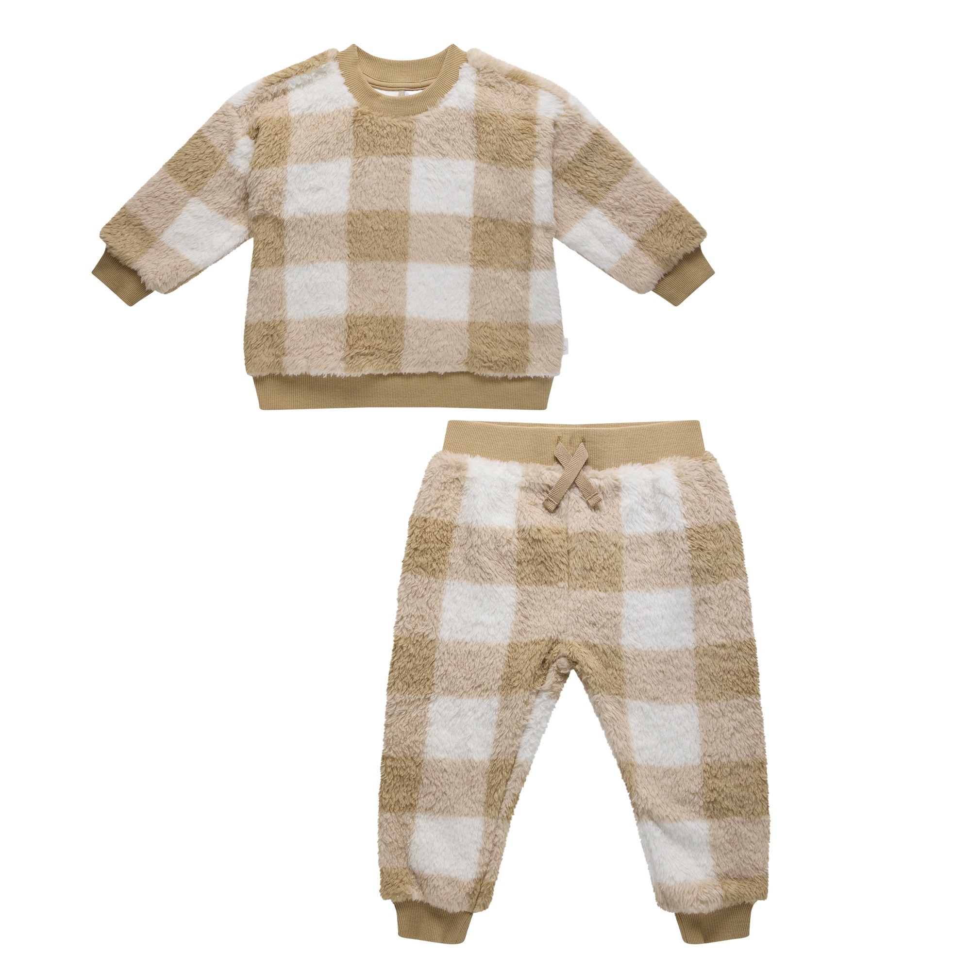 Bilbi Shaggy Fleece Track Suit Set Caramel Gingham Size 0