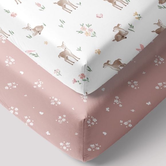 Living Textiles Organic Jersey Cot Fitted Sheet 2 Pack Fawn Fables