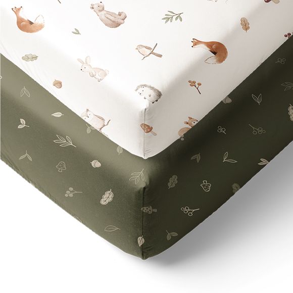 Living Textiles Organic Jersey Cot Fitted Sheet 2 Pack Fox & Friends