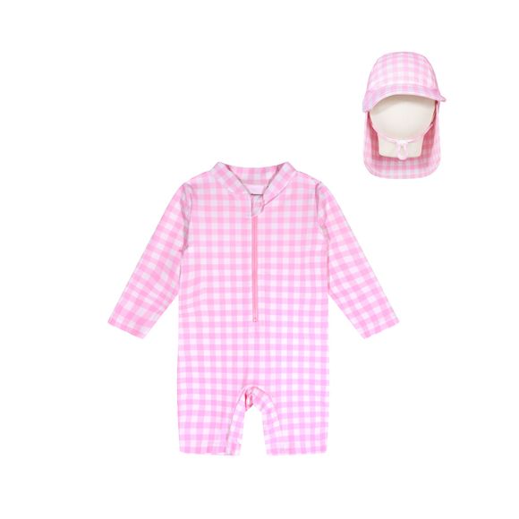 Bilbi Baby Ripple Sunsuit & Swim Hat Set Petal Gingham Size