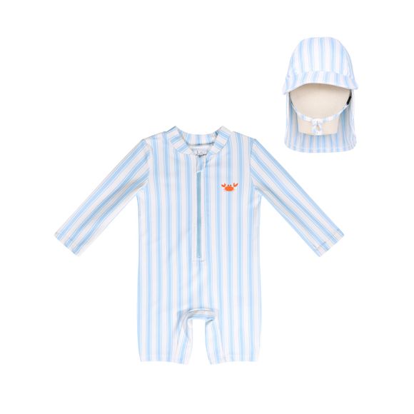 Bilbi Baby Ripple Sunsuit & Swim Hat Set Baby Blue