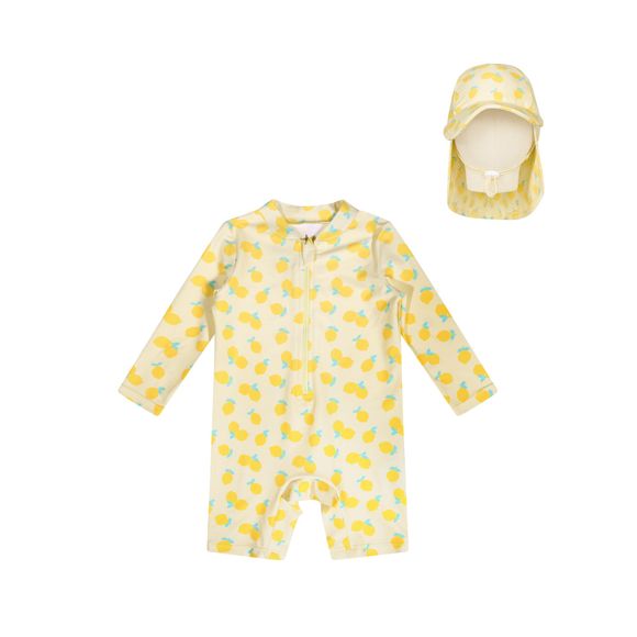 Bilbi Ripple Sunsuit & Swim Hat Set Pastel Yellow