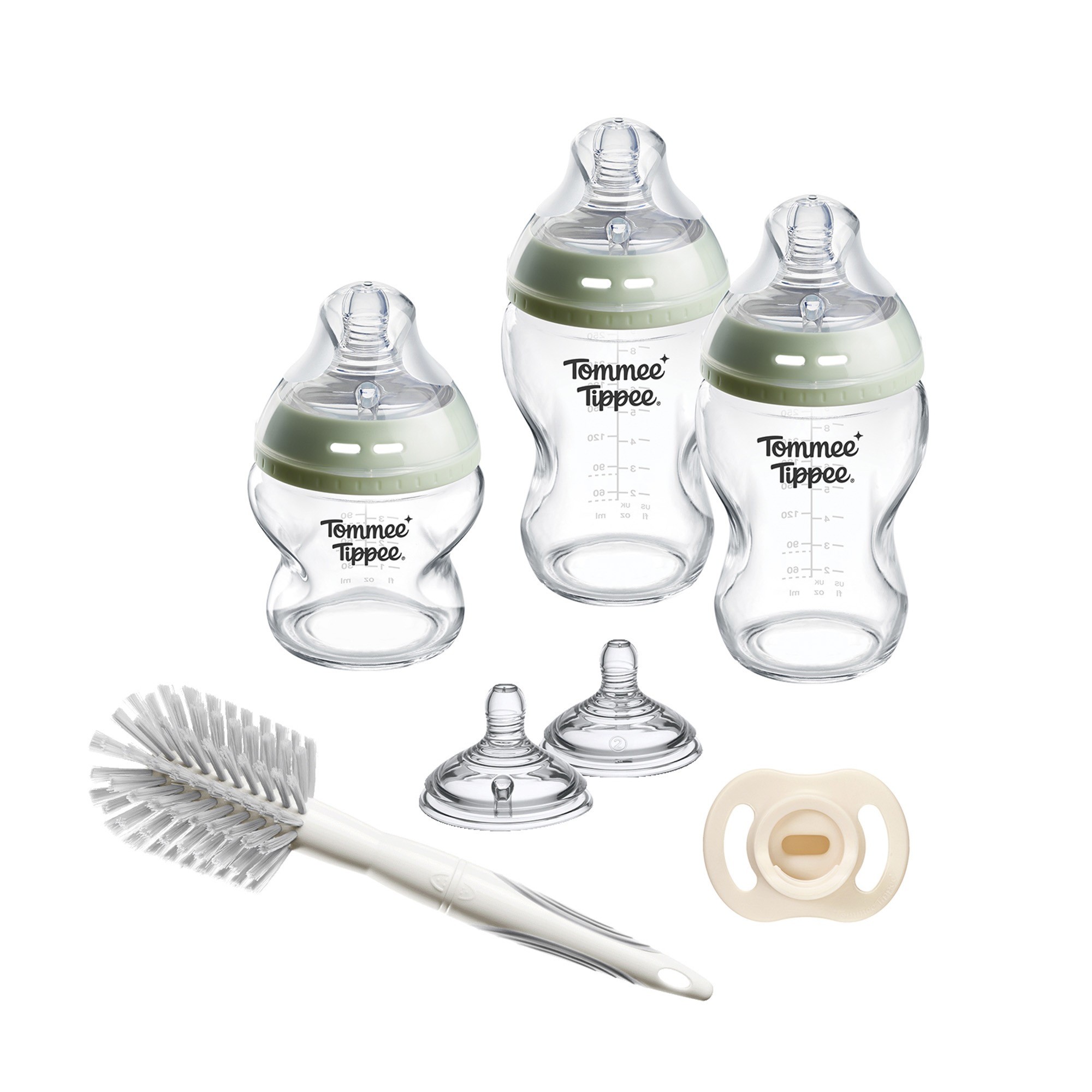 Tommee Tippee Beige Start Glass Newborn Bottle & Soother Set Clear