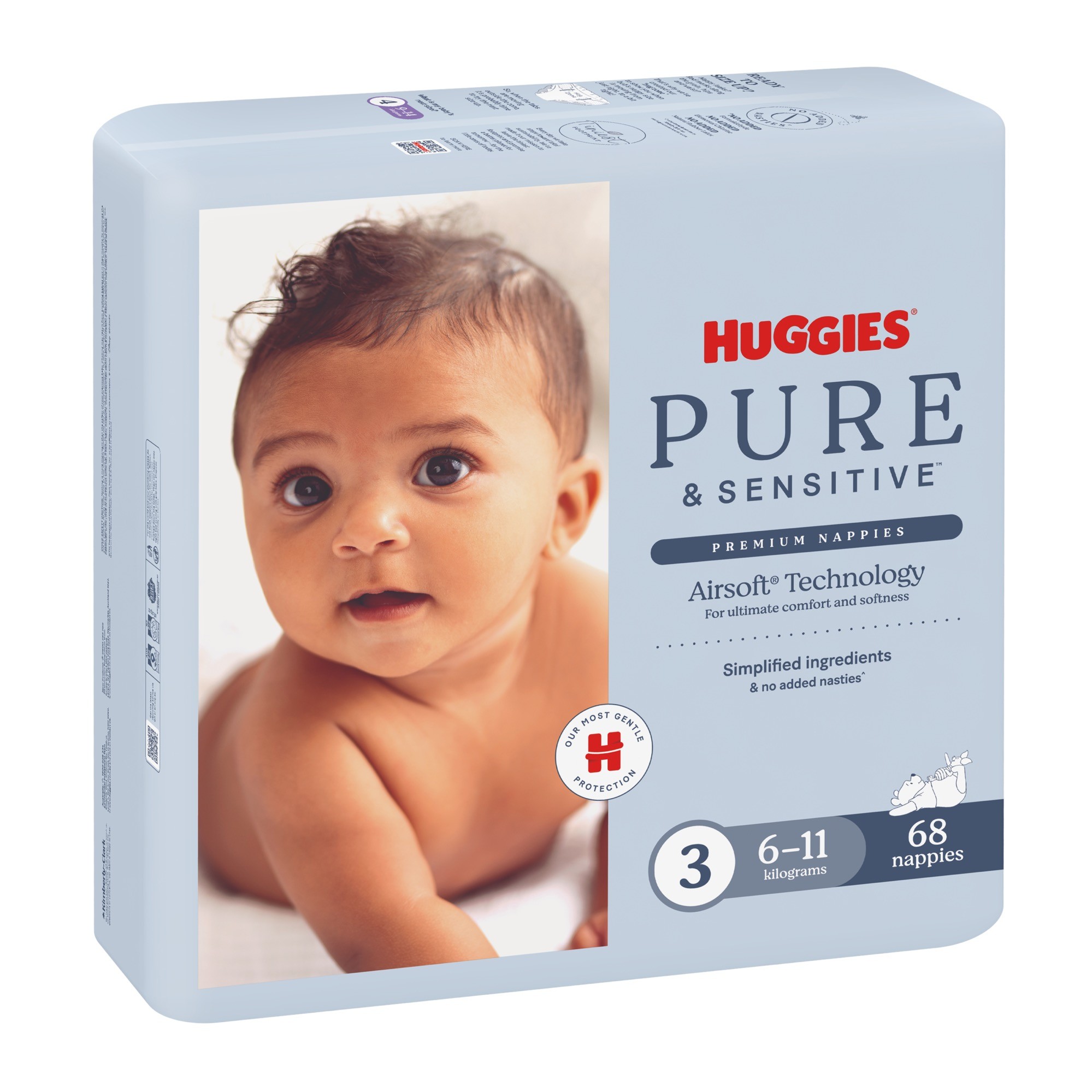 Huggies Pure & Sensitive Nappies 68 Pack Size 3