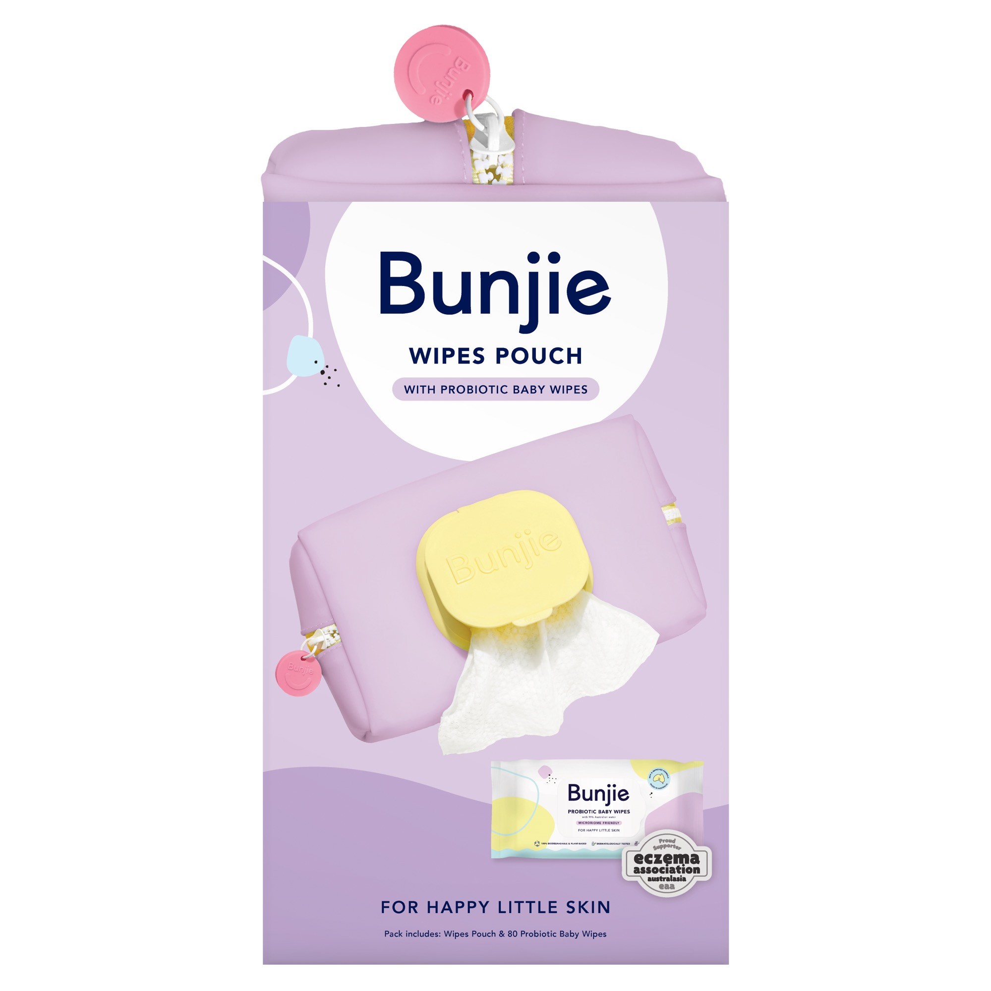 Bunjie Wipes Pouch & Baby Wipes 80 Pack Purple