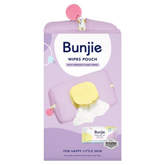 Bunjie Wipes Pouch & Baby Wipes 80 Pack Purple
