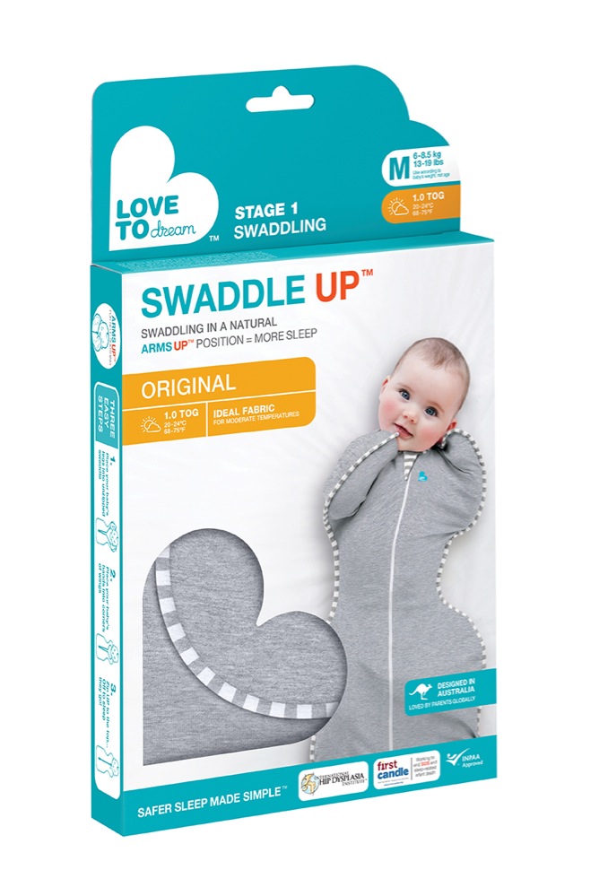 Love To Dream Swaddle Up Original 1.0 Tog Grey Small 3.5-6 kg | Swaddles | Baby Bunting AU