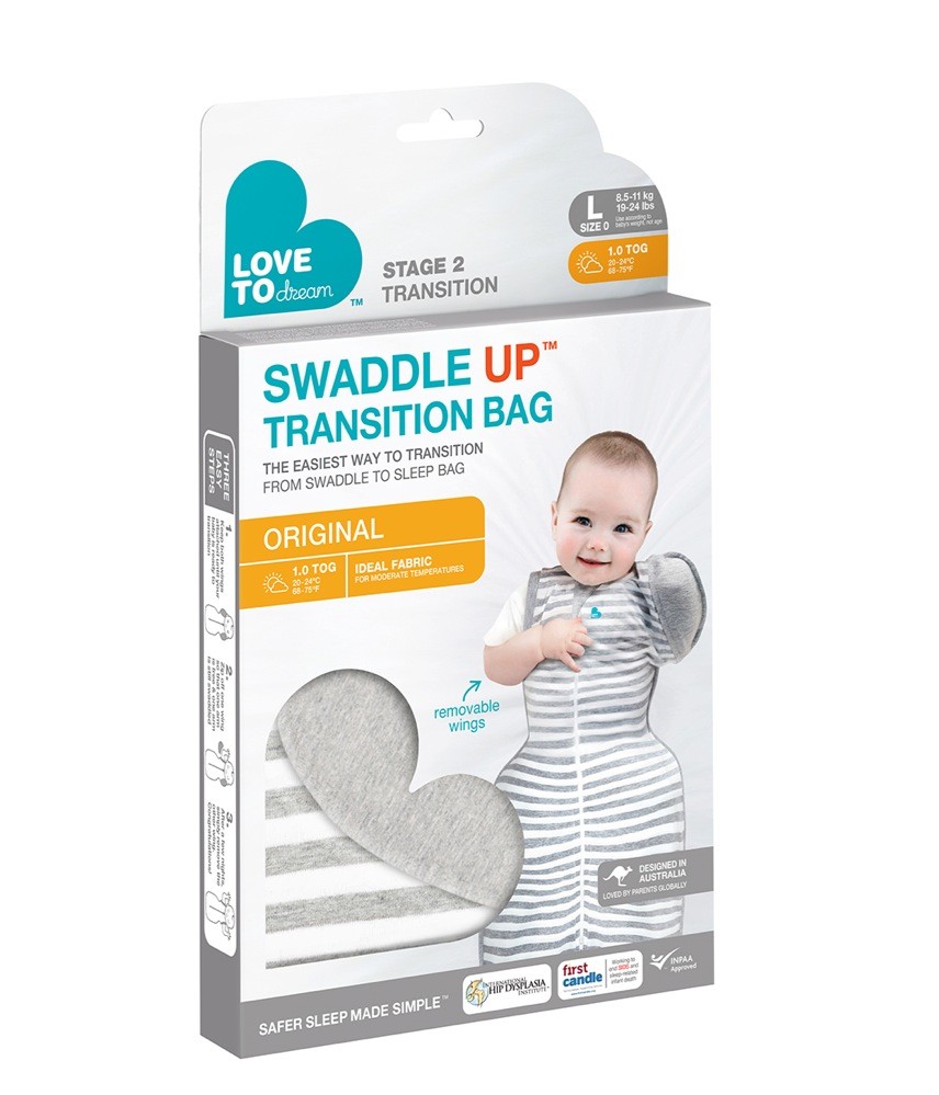 Love To Dream Swaddle Up Transition Bag 1.0 Tog Grey Large Swaddles