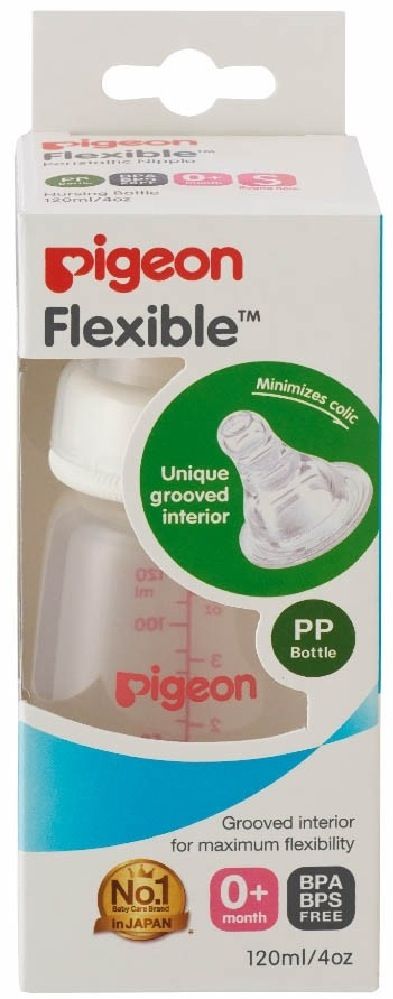 Pigeon Slim Neck PP Bottle with Flexible Peristaltic Teat - 120ml | Bottles | Baby Bunting AU